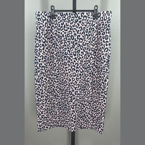 NEW Ann Taylor Skirt Womens Large pink blue leopard pencil midi preppy classic